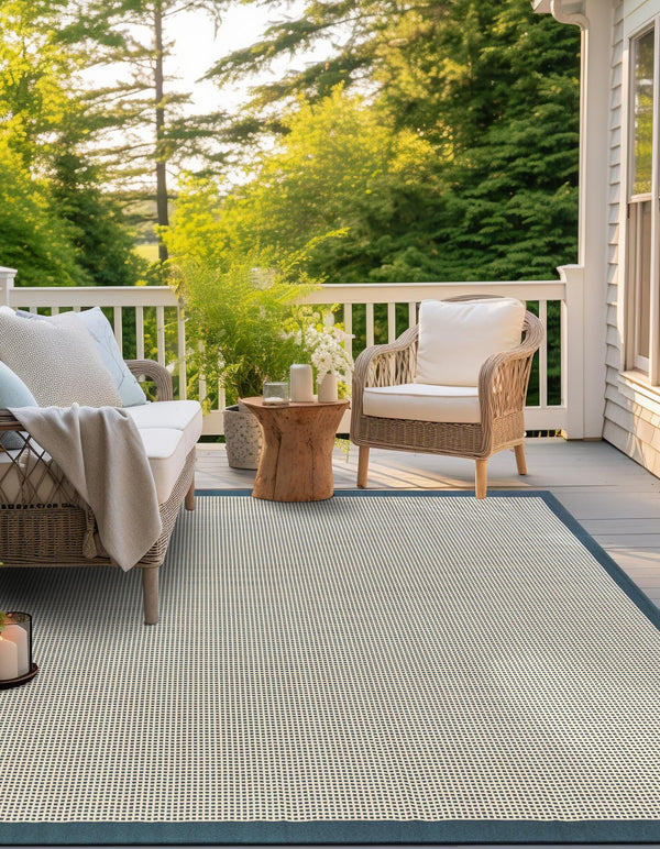 Terrace Fringe Collection Area Rug - Oceanside Square Navy Blue  lifestyle 42
