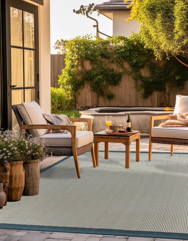 Terrace Fringe Collection Area Rug - Oceanside Square Navy Blue  lifestyle 78
