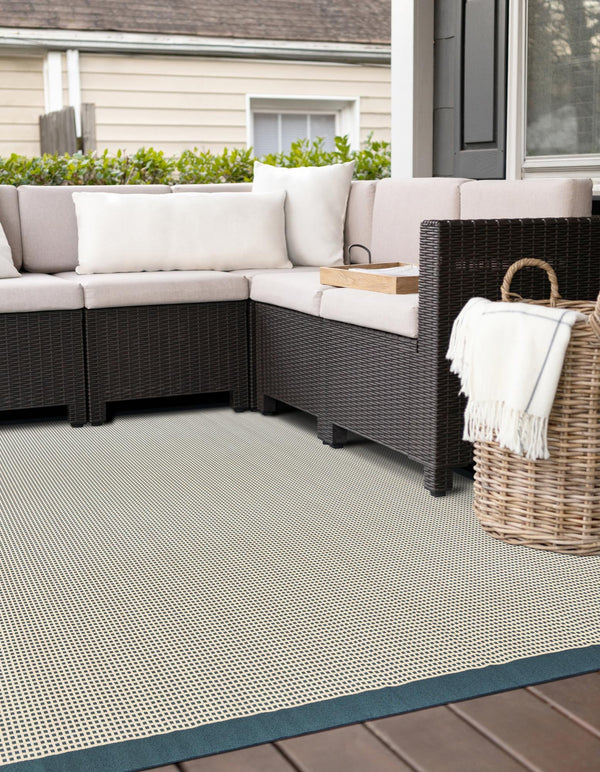Terrace Fringe Collection Area Rug - Oceanside Square Navy Blue  lifestyle 96