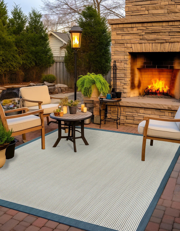 Terrace Fringe Collection Area Rug - Oceanside Square Navy Blue  lifestyle 105
