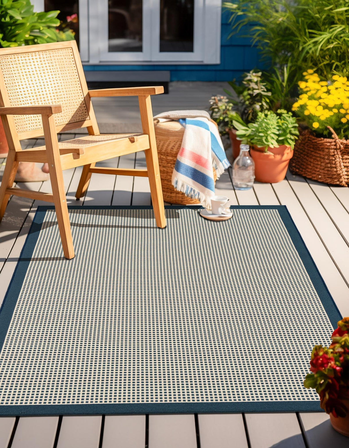 Terrace Fringe Collection Area Rug - Oceanside Rectangle Navy Blue  lifestyle 10