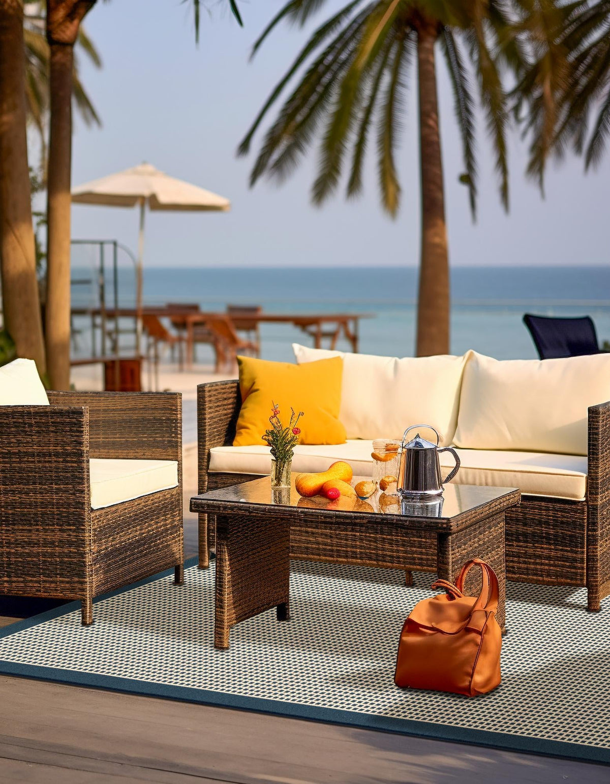 Terrace Fringe Collection Area Rug - Oceanside Rectangle Navy Blue  lifestyle 13