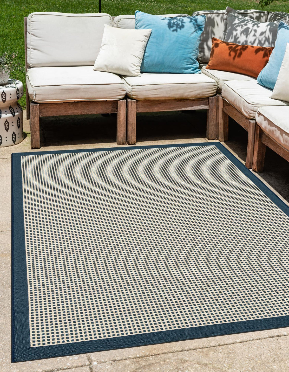 Terrace Fringe Collection Area Rug - Oceanside Rectangle Navy Blue  lifestyle 16