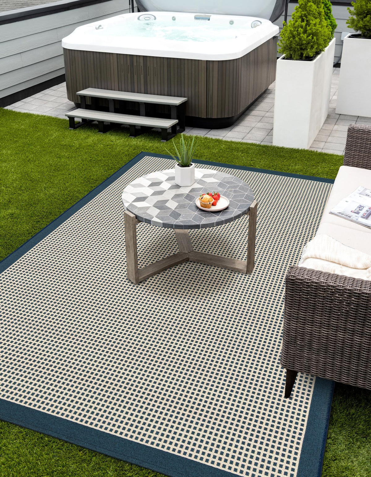 Terrace Fringe Collection Area Rug - Oceanside Rectangle Navy Blue  lifestyle 28