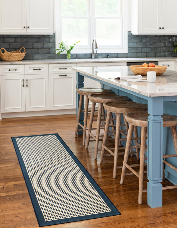 Terrace Fringe Collection Area Rug - Oceanside Runner Navy Blue  lifestyle 95