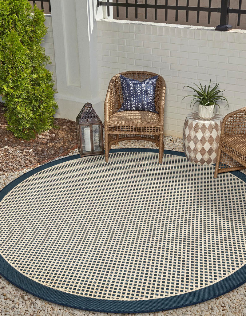 Terrace Fringe Collection Area Rug - Oceanside Round Navy Blue  lifestyle 34