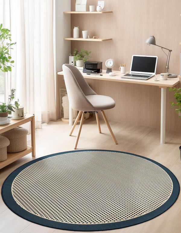 Terrace Fringe Collection Area Rug - Oceanside Round Navy Blue  lifestyle 43