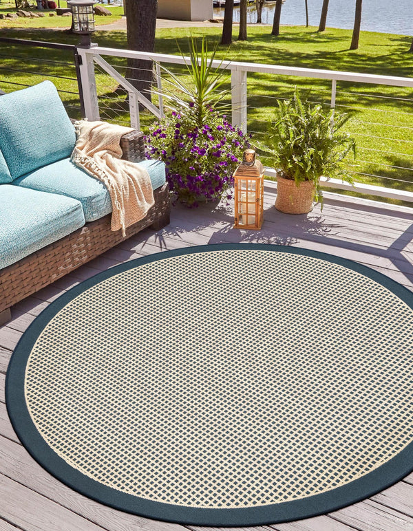 Terrace Fringe Collection Area Rug - Oceanside Round Navy Blue  lifestyle 52