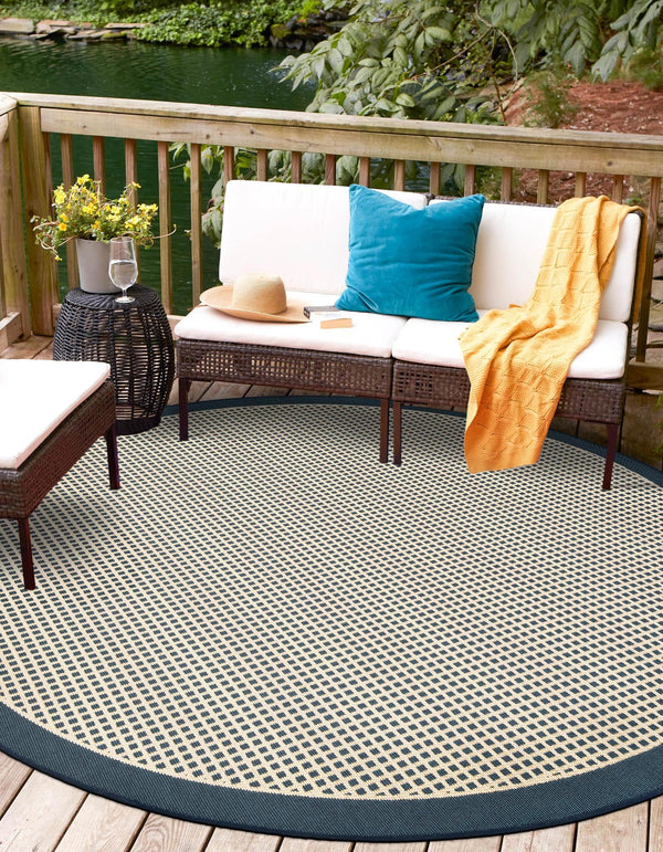 Terrace Fringe Collection Area Rug - Oceanside Round Navy Blue  lifestyle 70