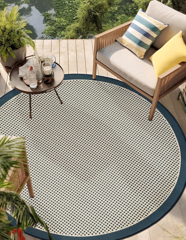 Terrace Fringe Collection Area Rug - Oceanside Round Navy Blue  lifestyle 88