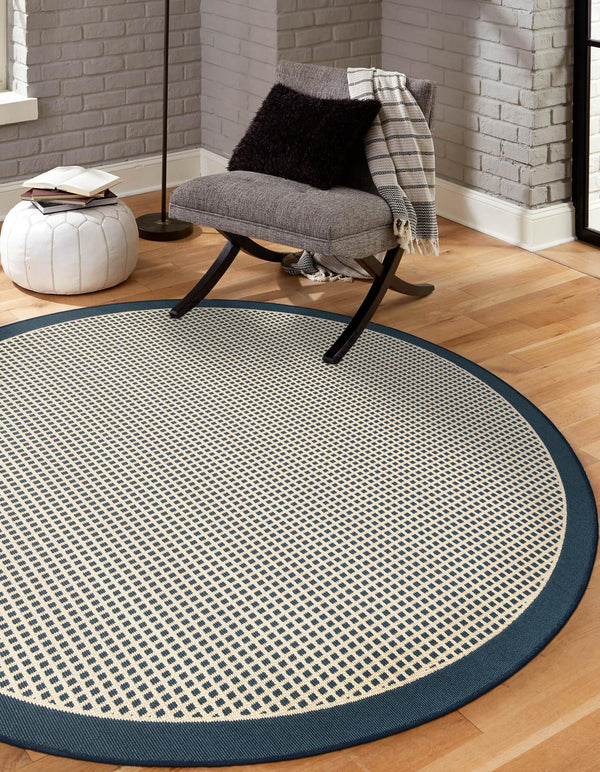 Terrace Fringe Collection Area Rug - Oceanside Round Navy Blue  lifestyle 97
