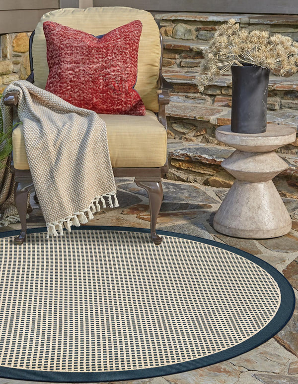 Terrace Fringe Collection Area Rug - Oceanside Round Navy Blue  lifestyle 106