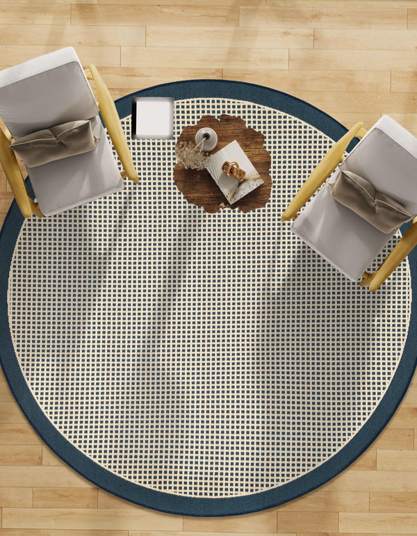 Terrace Fringe Collection Area Rug - Oceanside Round Navy Blue  lifestyle 115