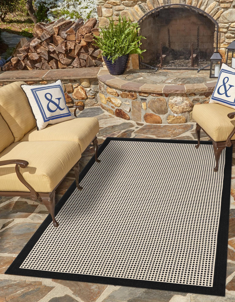 Terrace Fringe Collection Area Rug - Oceanside Rectangle Black  lifestyle 2
