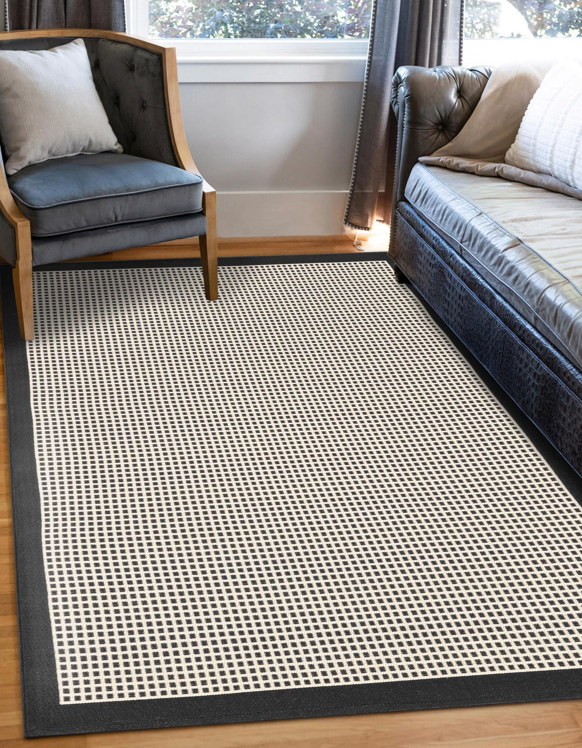 Terrace Fringe Collection Area Rug - Oceanside Rectangle Black  lifestyle 5