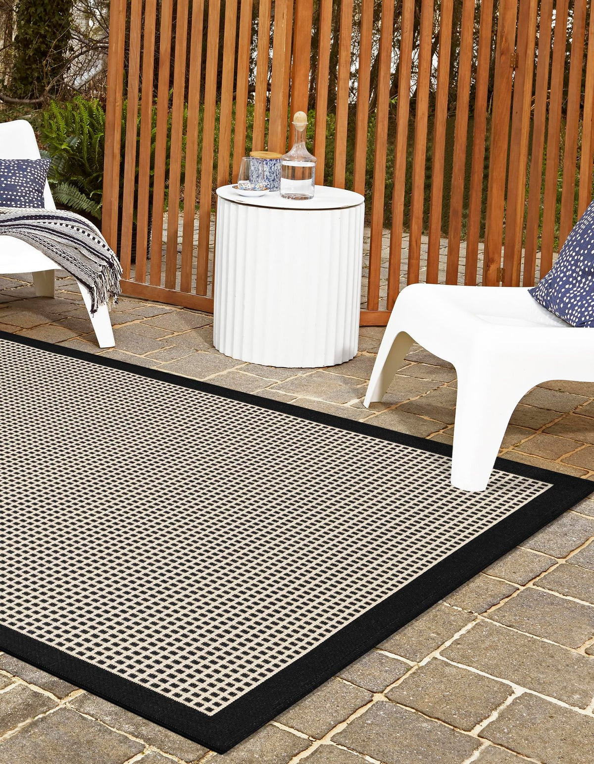 Terrace Fringe Collection Area Rug - Oceanside Rectangle Black  lifestyle 14