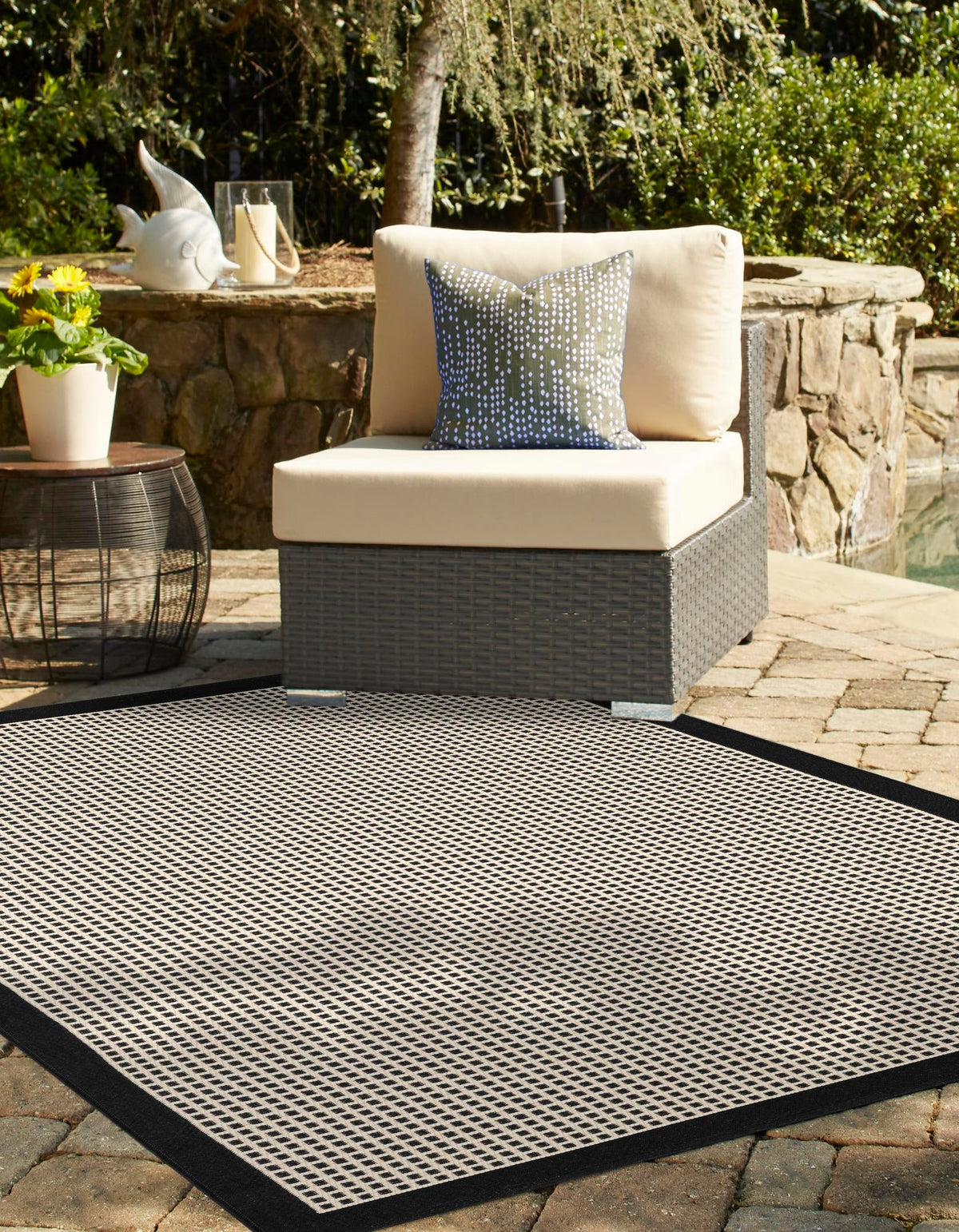 Terrace Fringe Collection Area Rug - Oceanside Rectangle Black  lifestyle 20