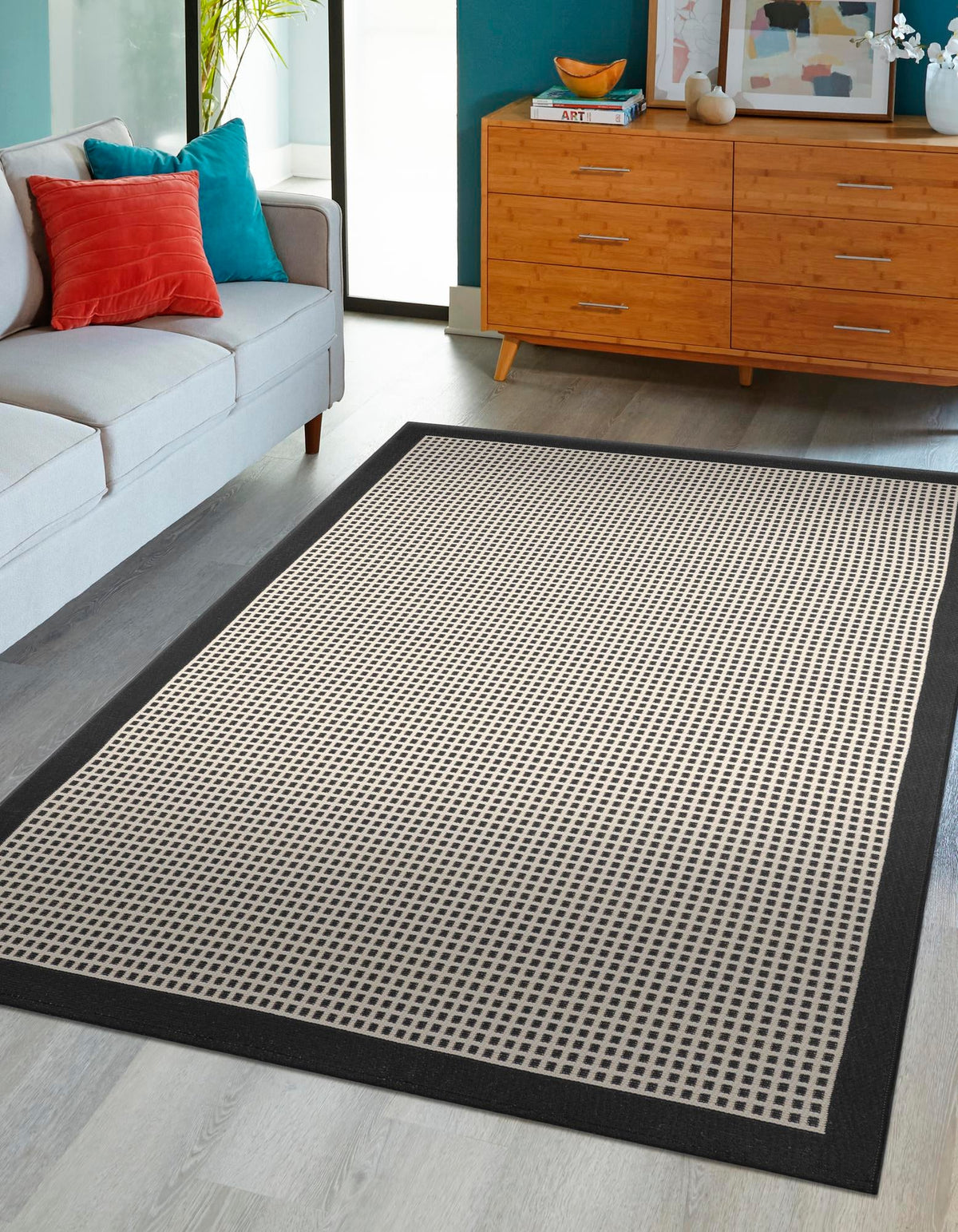Terrace Fringe Collection Area Rug - Oceanside Rectangle Black  lifestyle 23