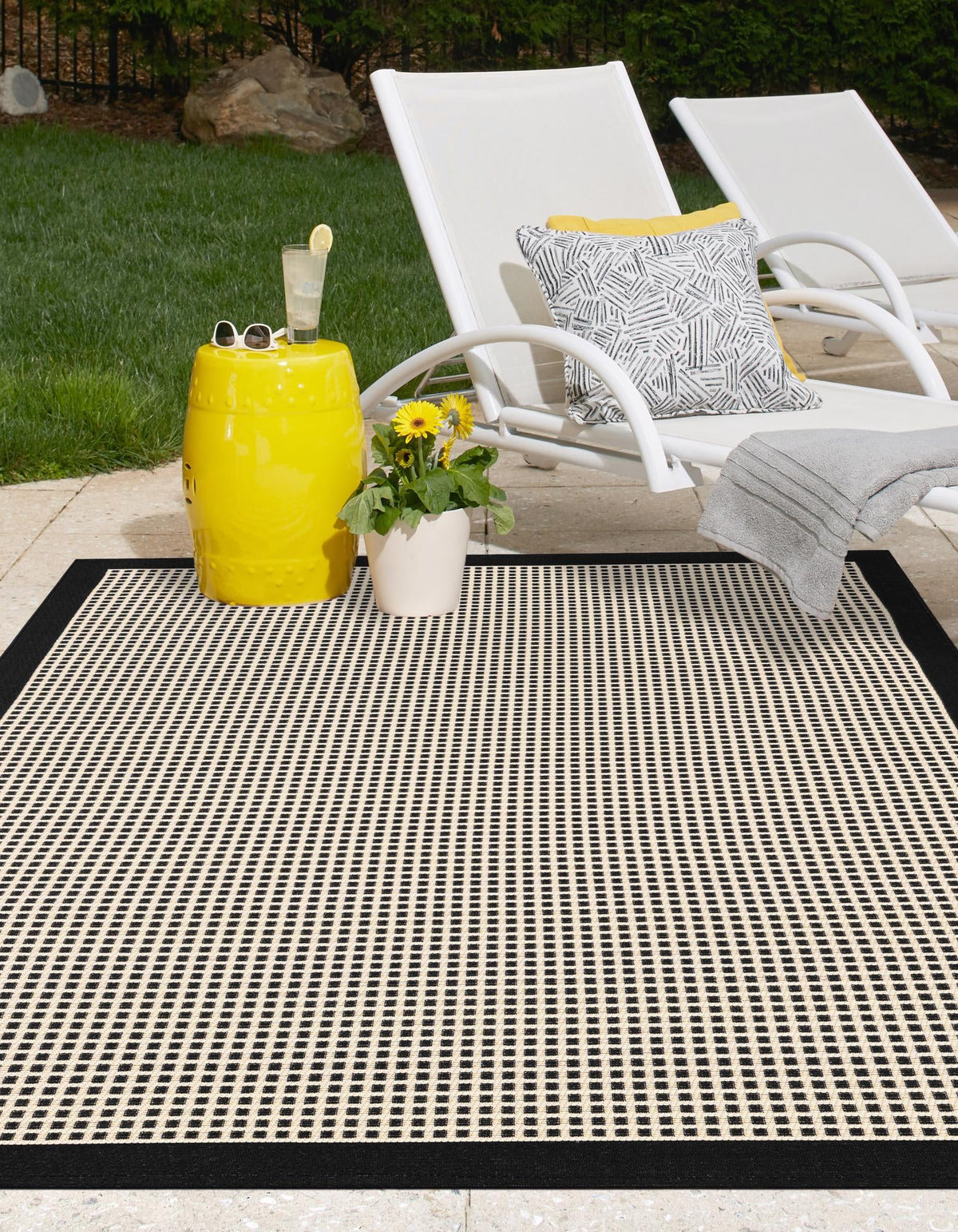 Terrace Fringe Collection Area Rug - Oceanside Rectangle Black  lifestyle 26