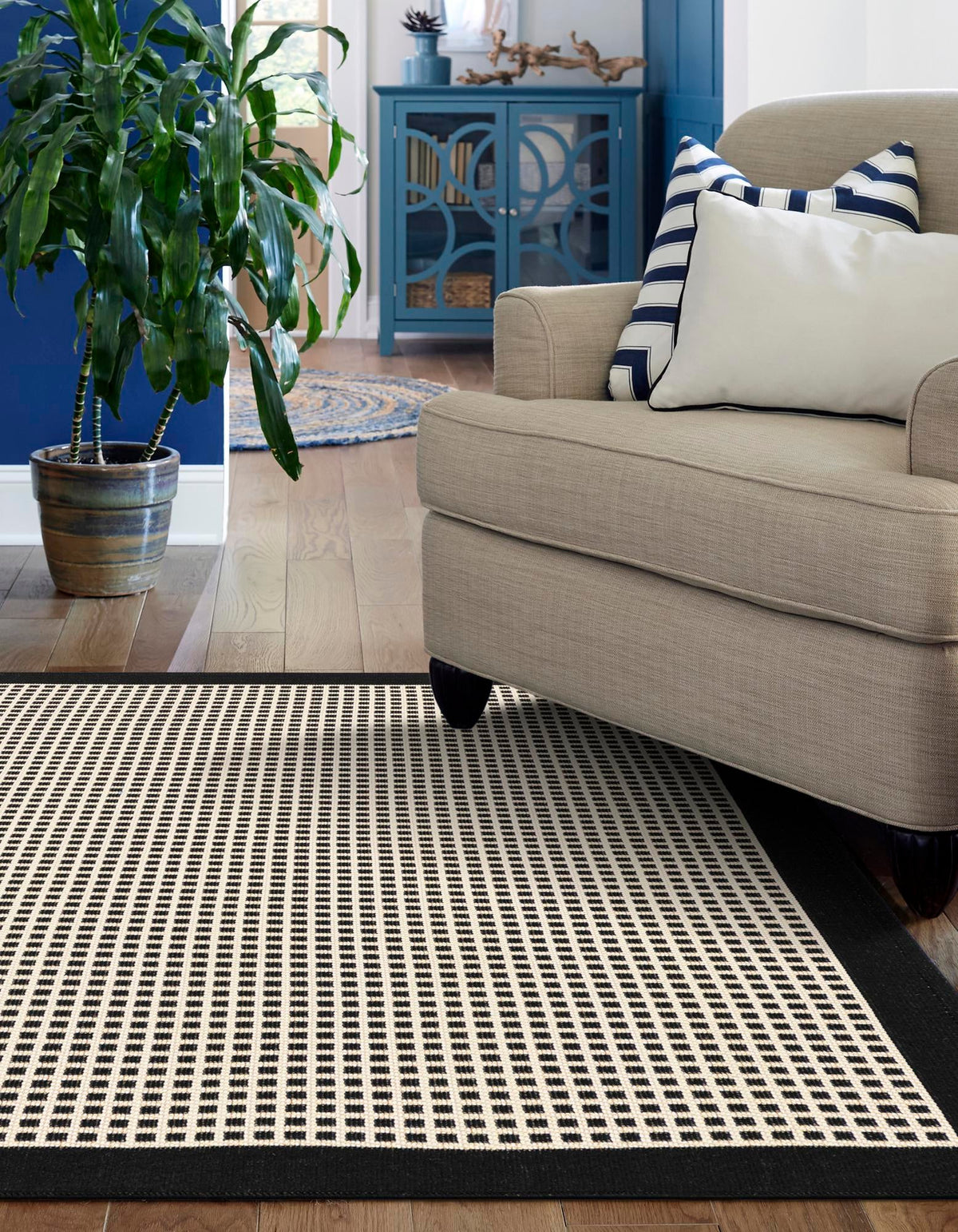 Terrace Fringe Collection Area Rug - Oceanside Rectangle Black  lifestyle 29