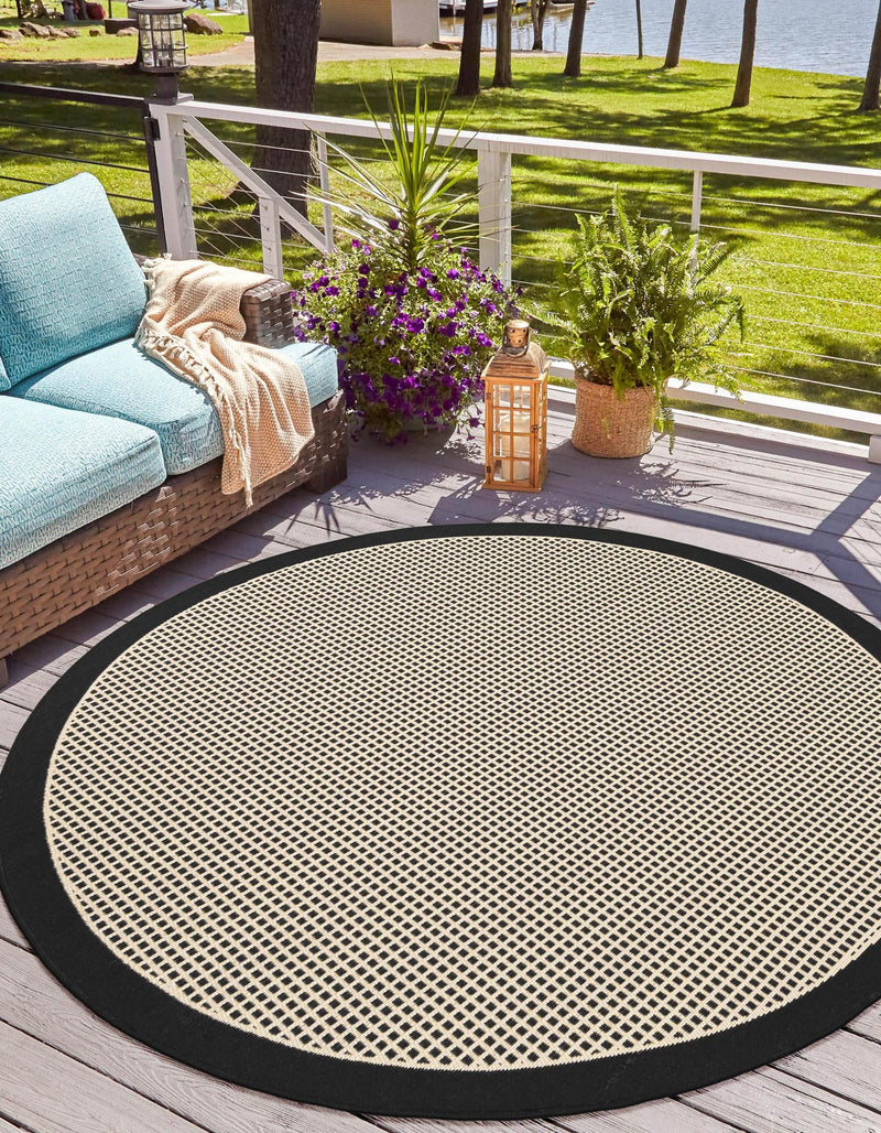 Terrace Fringe Collection Area Rug - Oceanside Round Black  lifestyle 37