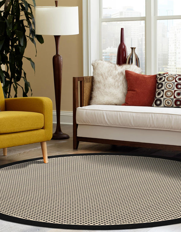 Terrace Fringe Collection Area Rug - Oceanside Round Black  lifestyle 46