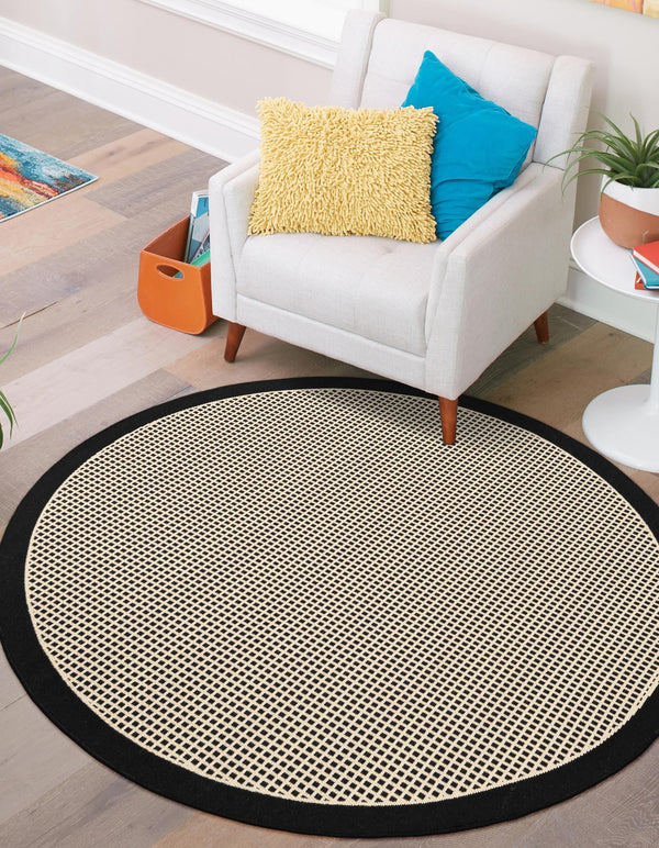 Terrace Fringe Collection Area Rug - Oceanside Round Black  lifestyle 82