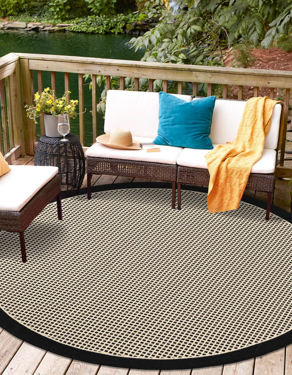 Terrace Fringe Collection Area Rug - Oceanside Round Black  lifestyle 91