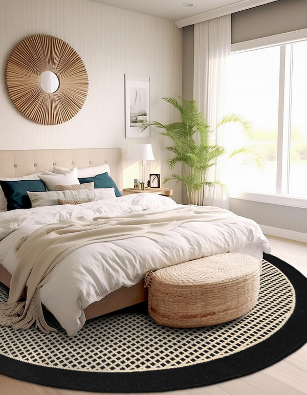Terrace Fringe Collection Area Rug - Oceanside Round Black  lifestyle 100