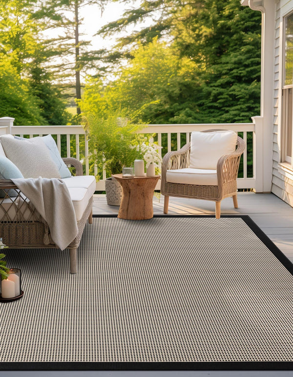 Terrace Fringe Collection Area Rug - Oceanside Square Black  lifestyle 54
