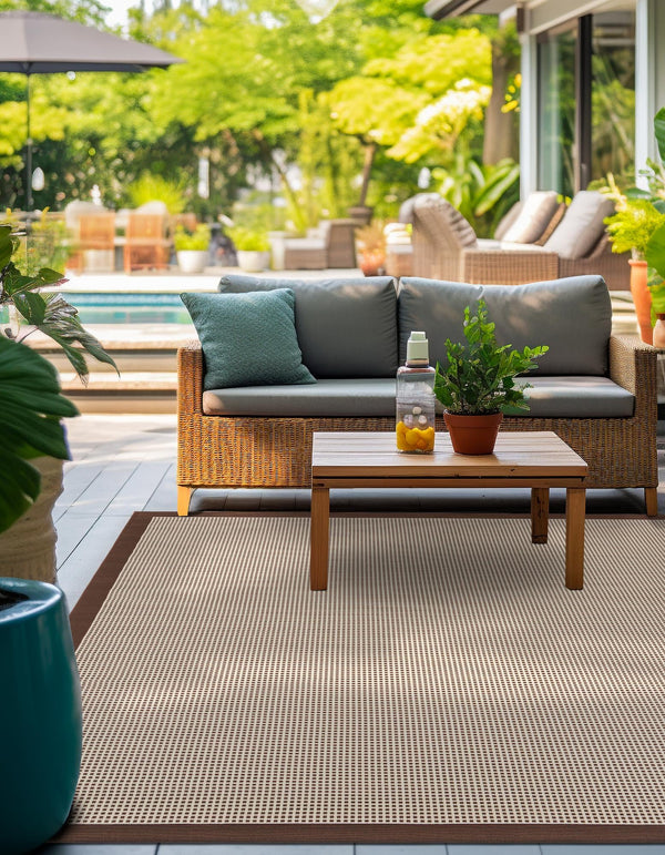 Terrace Fringe Collection Area Rug - Oceanside Square Brown  lifestyle 48
