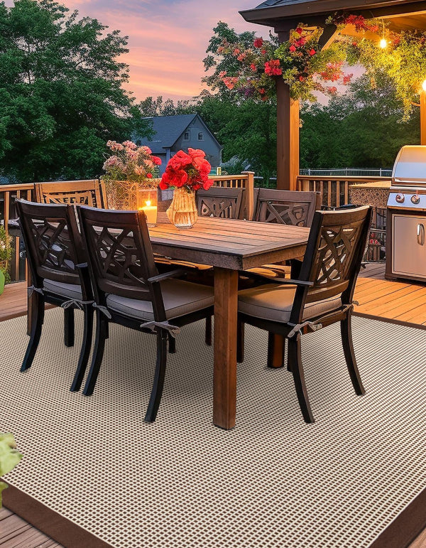 Terrace Fringe Collection Area Rug - Oceanside Square Brown  lifestyle 66