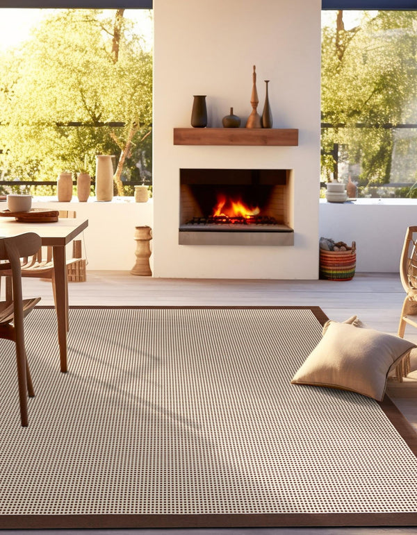 Terrace Fringe Collection Area Rug - Oceanside Square Brown  lifestyle 111