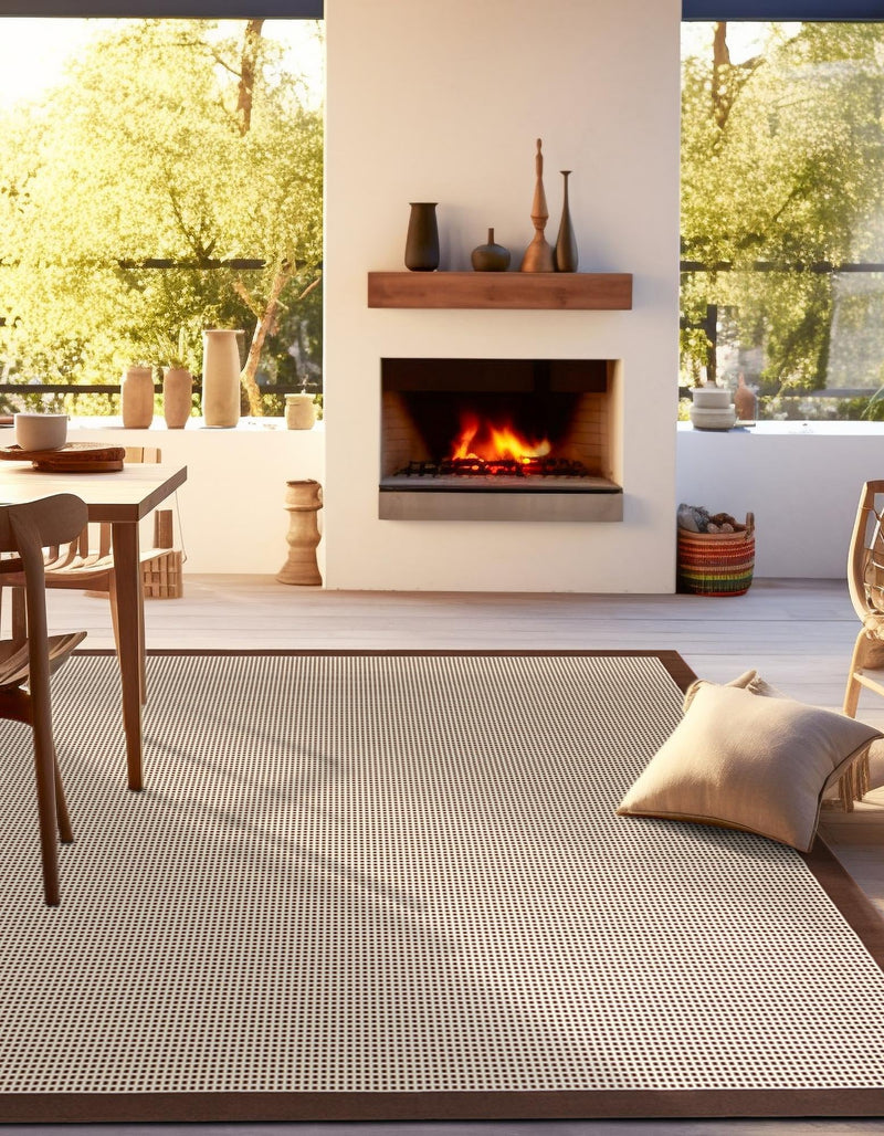 Terrace Fringe Collection Area Rug - Oceanside Square Brown  lifestyle 111