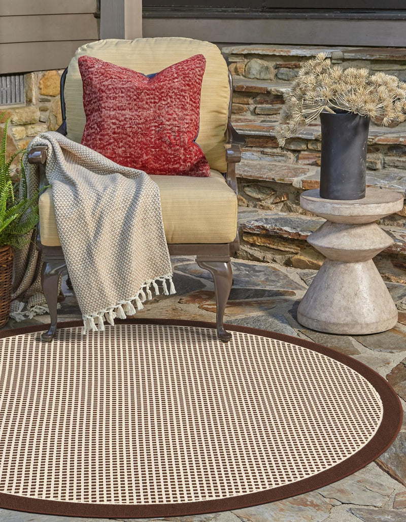 Terrace Fringe Collection Area Rug - Oceanside Round Brown  lifestyle 40