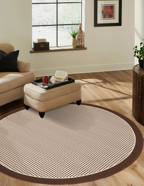 Terrace Fringe Collection Area Rug - Oceanside Round Brown  lifestyle 49