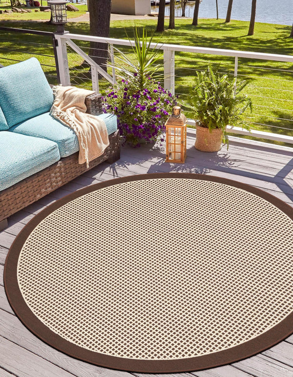 Terrace Fringe Collection Area Rug - Oceanside Round Brown  lifestyle 58