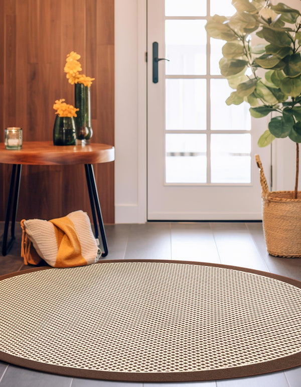 Terrace Fringe Collection Area Rug - Oceanside Round Brown  lifestyle 67