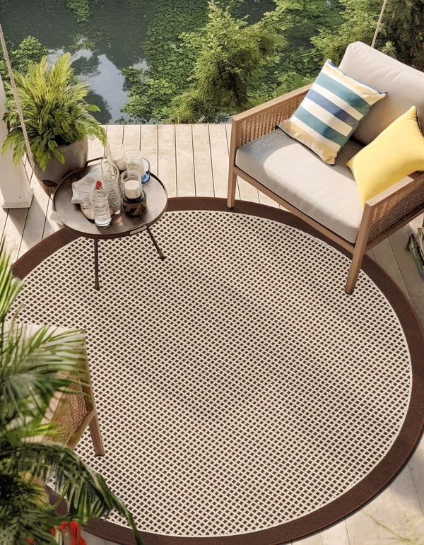 Terrace Fringe Collection Area Rug - Oceanside Round Brown  lifestyle 94