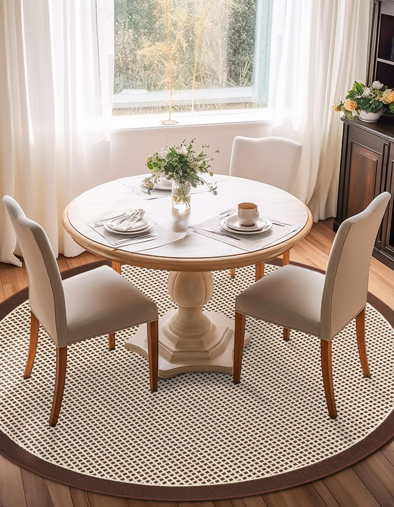 Terrace Fringe Collection Area Rug - Oceanside Round Brown  lifestyle 103