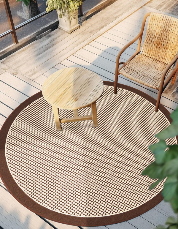 Terrace Fringe Collection Area Rug - Oceanside Round Brown  lifestyle 112