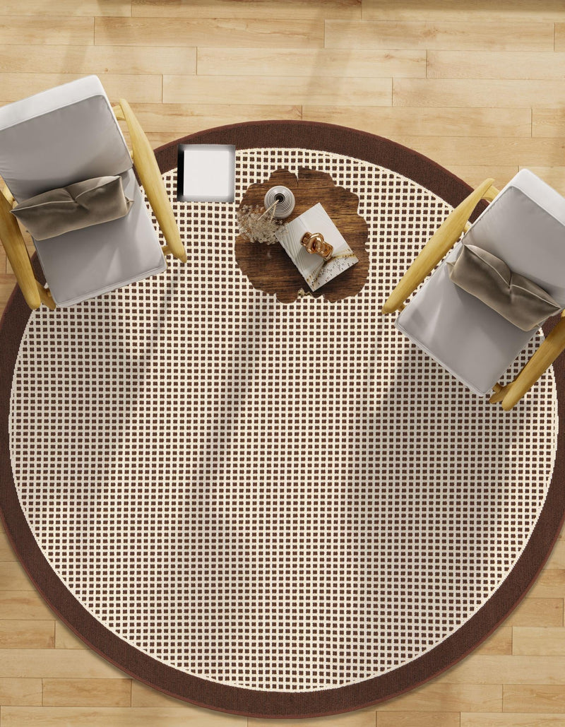 Terrace Fringe Collection Area Rug - Oceanside Round Brown  lifestyle 121