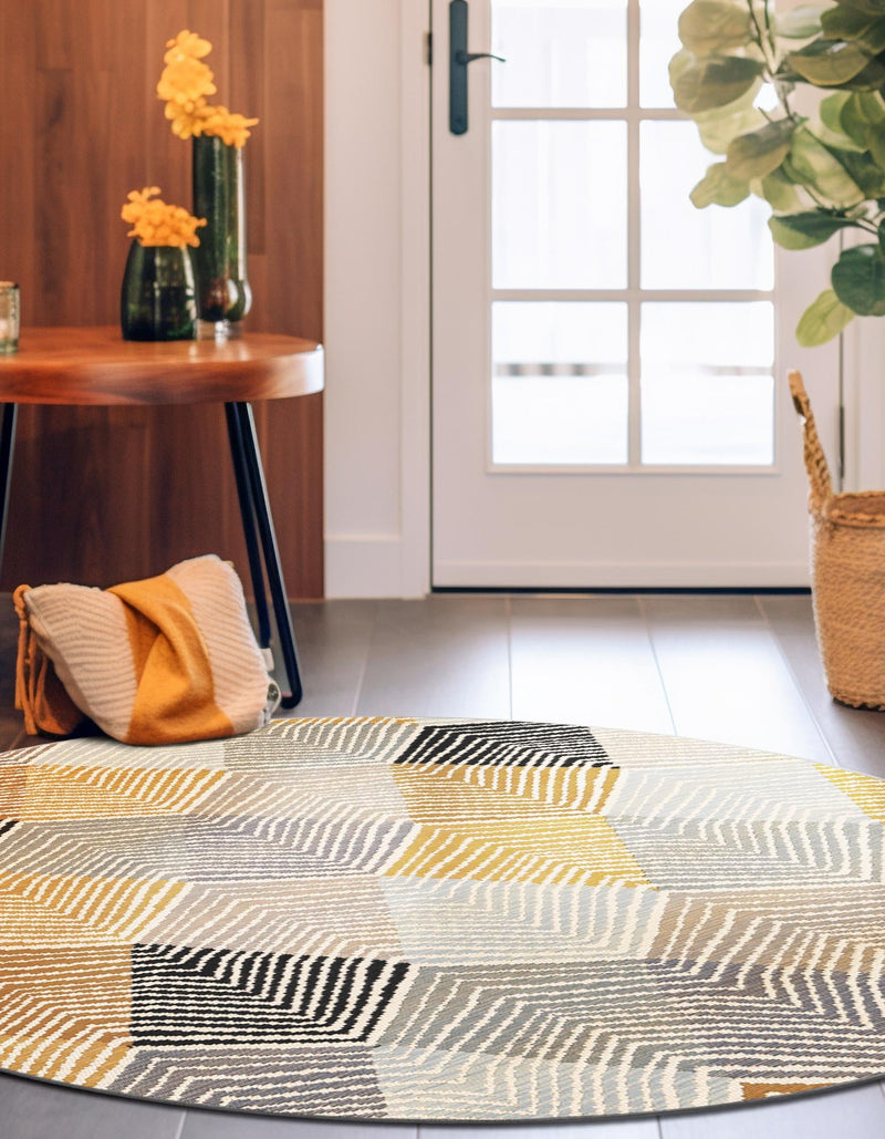 Urban Terrace Collection Area Rug - Metropolis Round Gray  lifestyle 36