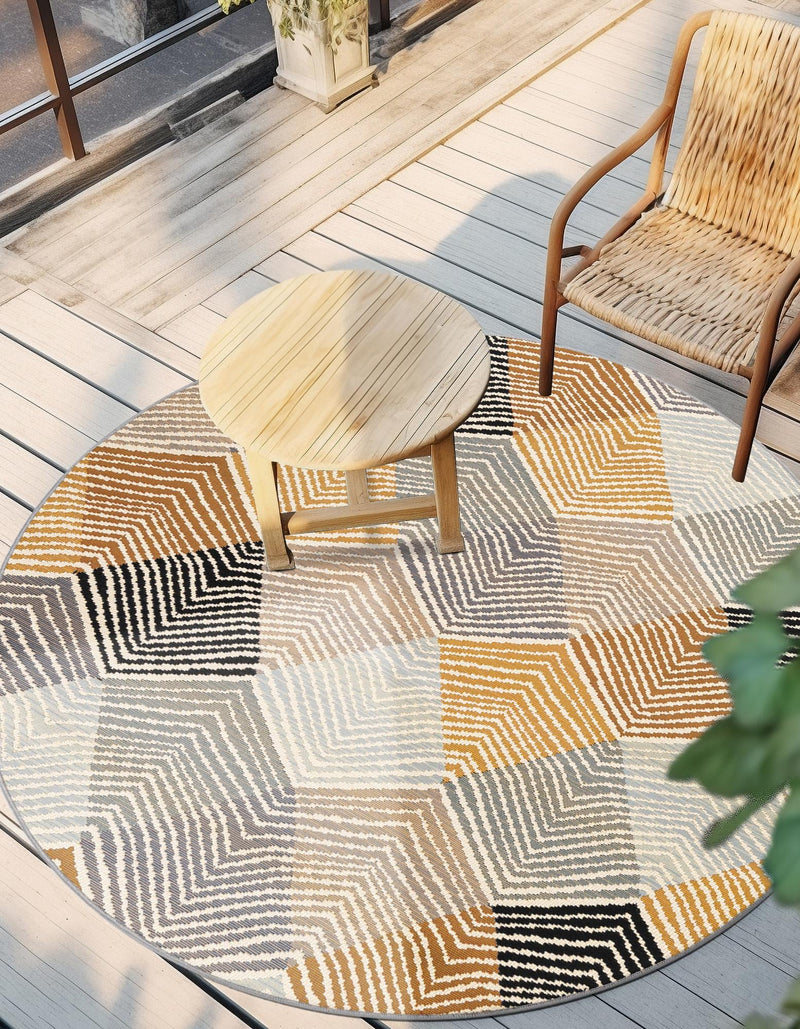 Urban Terrace Collection Area Rug - Metropolis Round Gray  lifestyle 51