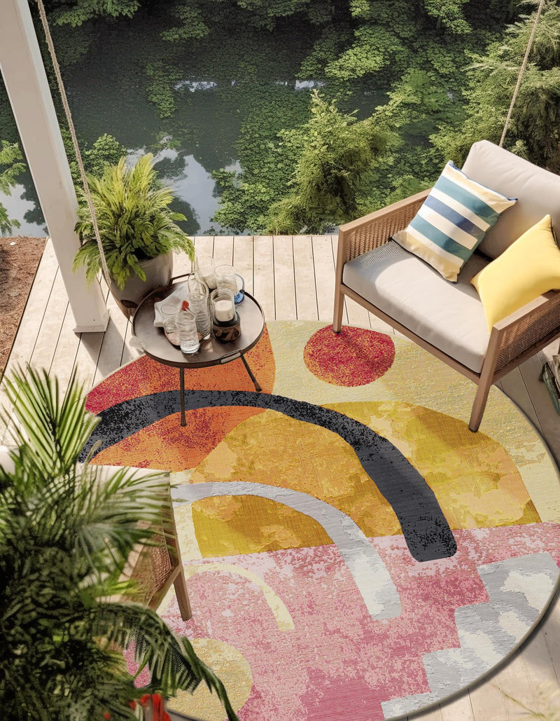 Urban Terrace Collection Area Rug -  Skyline Round Multi  lifestyle 39