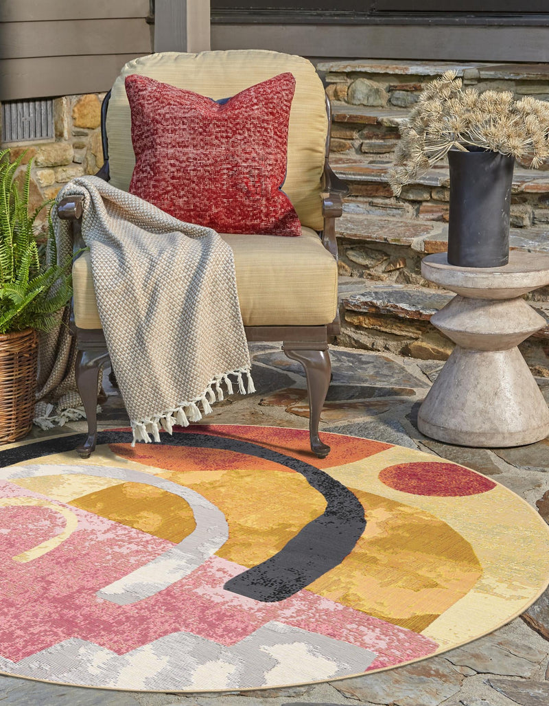 Urban Terrace Collection Area Rug -  Skyline Round Multi  lifestyle 45