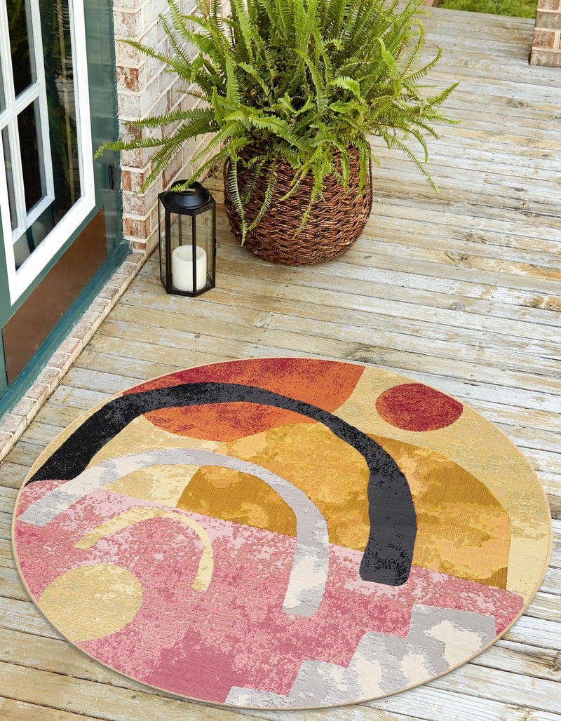 Urban Terrace Collection Area Rug -  Skyline Round Multi  lifestyle 51