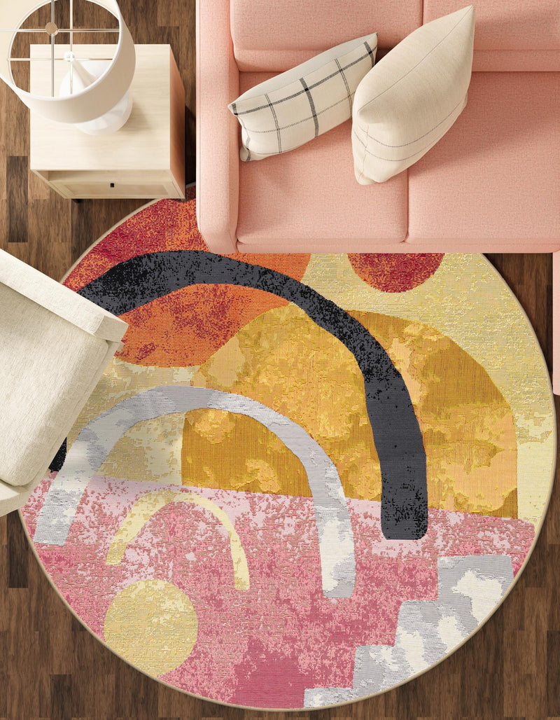 Urban Terrace Collection Area Rug -  Skyline Round Multi  lifestyle 54