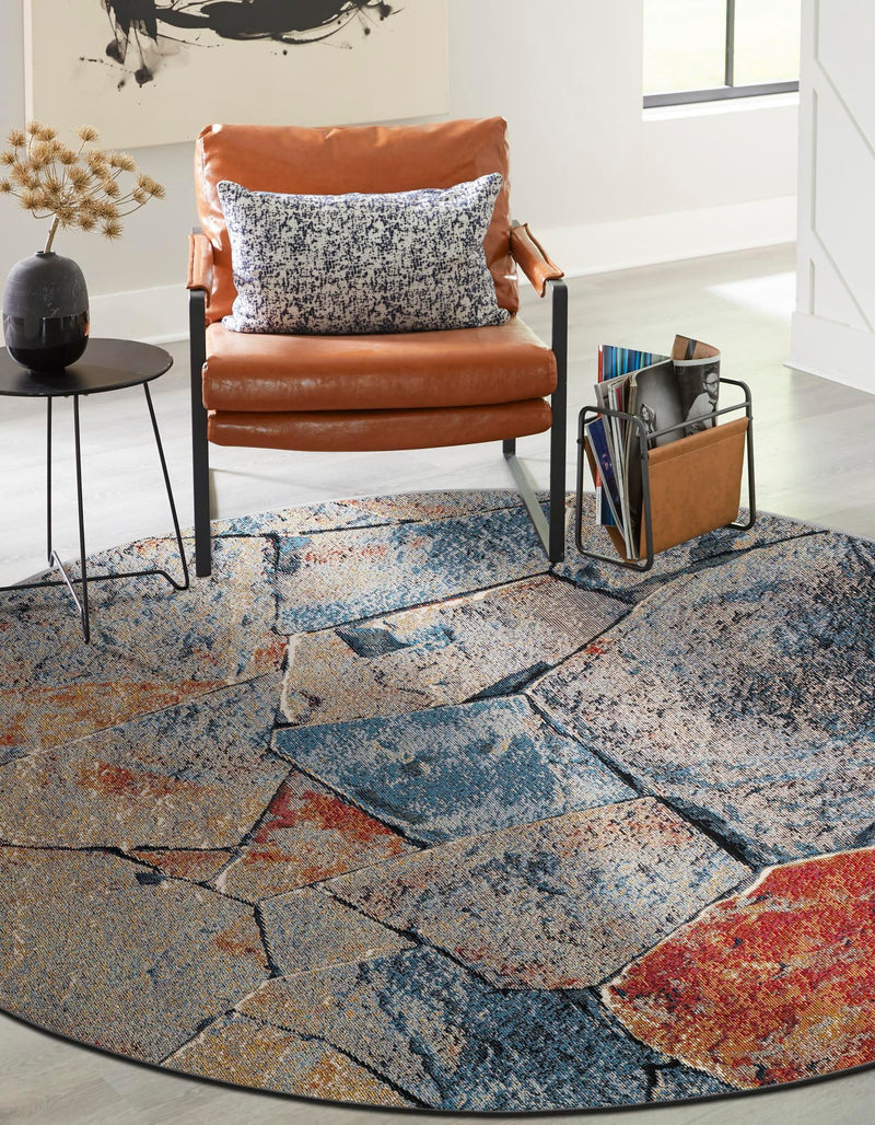 Urban Terrace Collection Area Rug -  Boulevard Round Multi  lifestyle 54