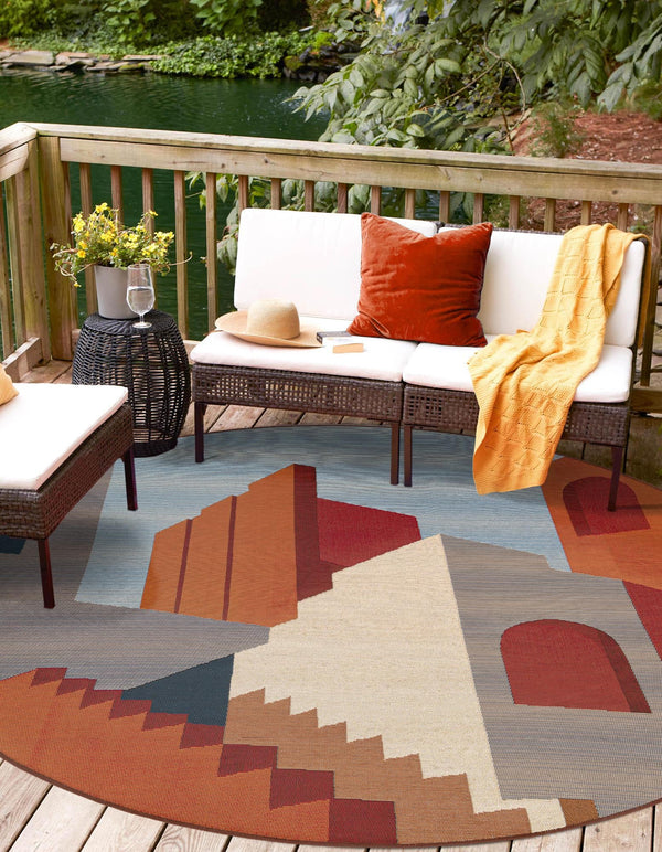 Urban Terrace Collection Area Rug -  Patio Round Multi  lifestyle 27